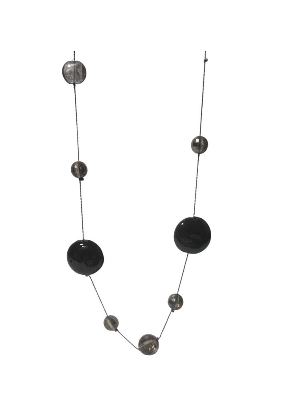 Retro Glass Bead Necklace Black Smoky Gray Beads On Twisted Wire Fashion Jewelry